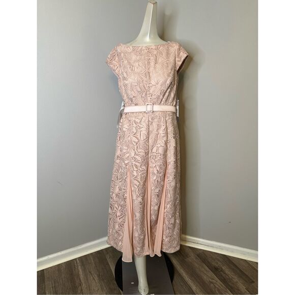 Kay Unger Angelina Lace Belted Midi-Dress - Picture 5 of 11
